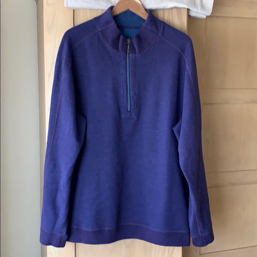 Tommy Bahama 1/4 Zip Sweater Mens XL Blue Purple Reversible Pullover